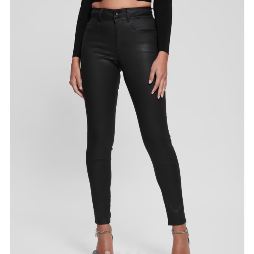 GUESS high rise skinny shape up jeans, coated black, sz 26